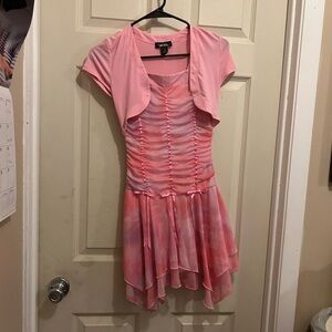 Amy Byer Pink Dress with Shrug  and handkerchief hem - size 8